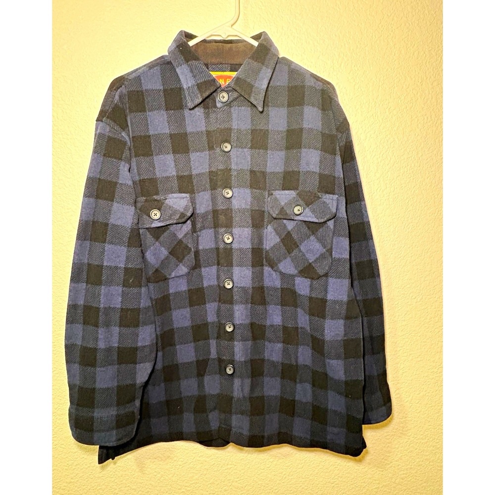 Juneau Men's Blue/Black Plaid Button-Front Lined Shacket Jacket w/ Pockets XL